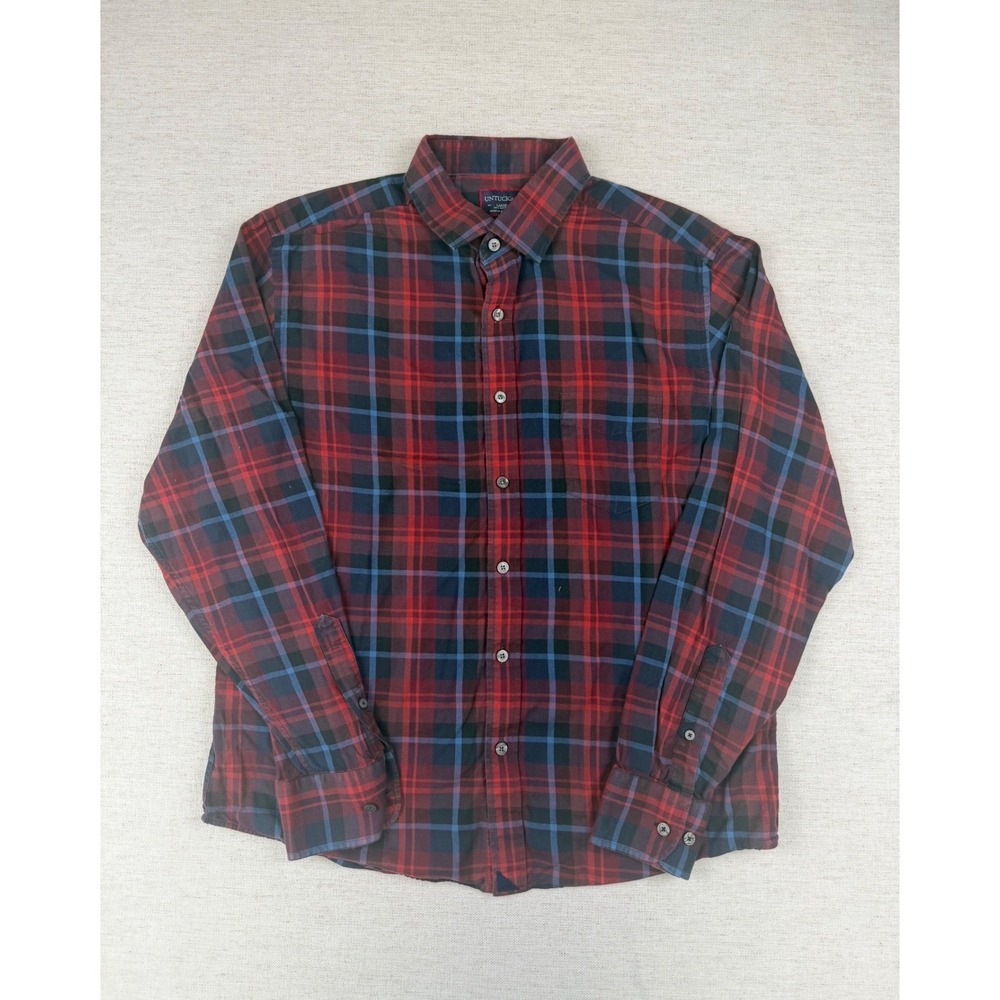 UNTUCKit Frontenac Mens L Red Blue Plaid Cotton Button Down‎ Long Sleeve Shirt
